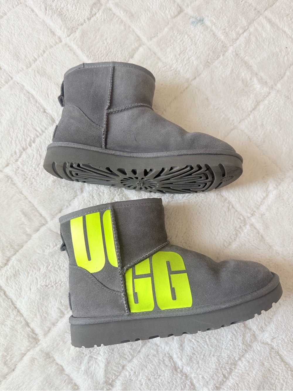 UGG booties neon green logo size 6